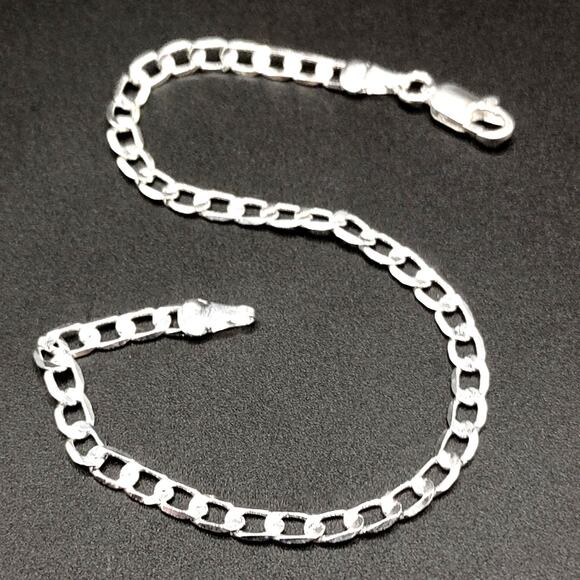 925 Sterling Silver Plated 4mm Cuban Bracelet Men's Women's Christmas Gift NEW - Picture 4 of 5